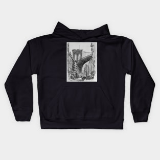 City sketch of New York with a view to Brooklyn Bridge Kids Hoodie